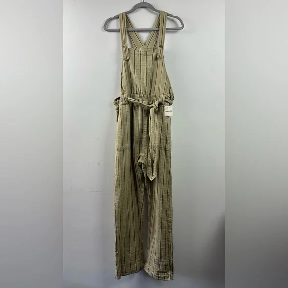 NWT Free People One Ballast Striped Belted Overall Jumpsuit Moss Large - Picture 2 of 15